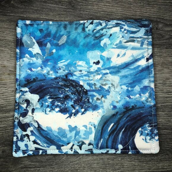 potholder abstract art blue green ocean waves watercolor swirls Pot holders - Picture 1 of 5